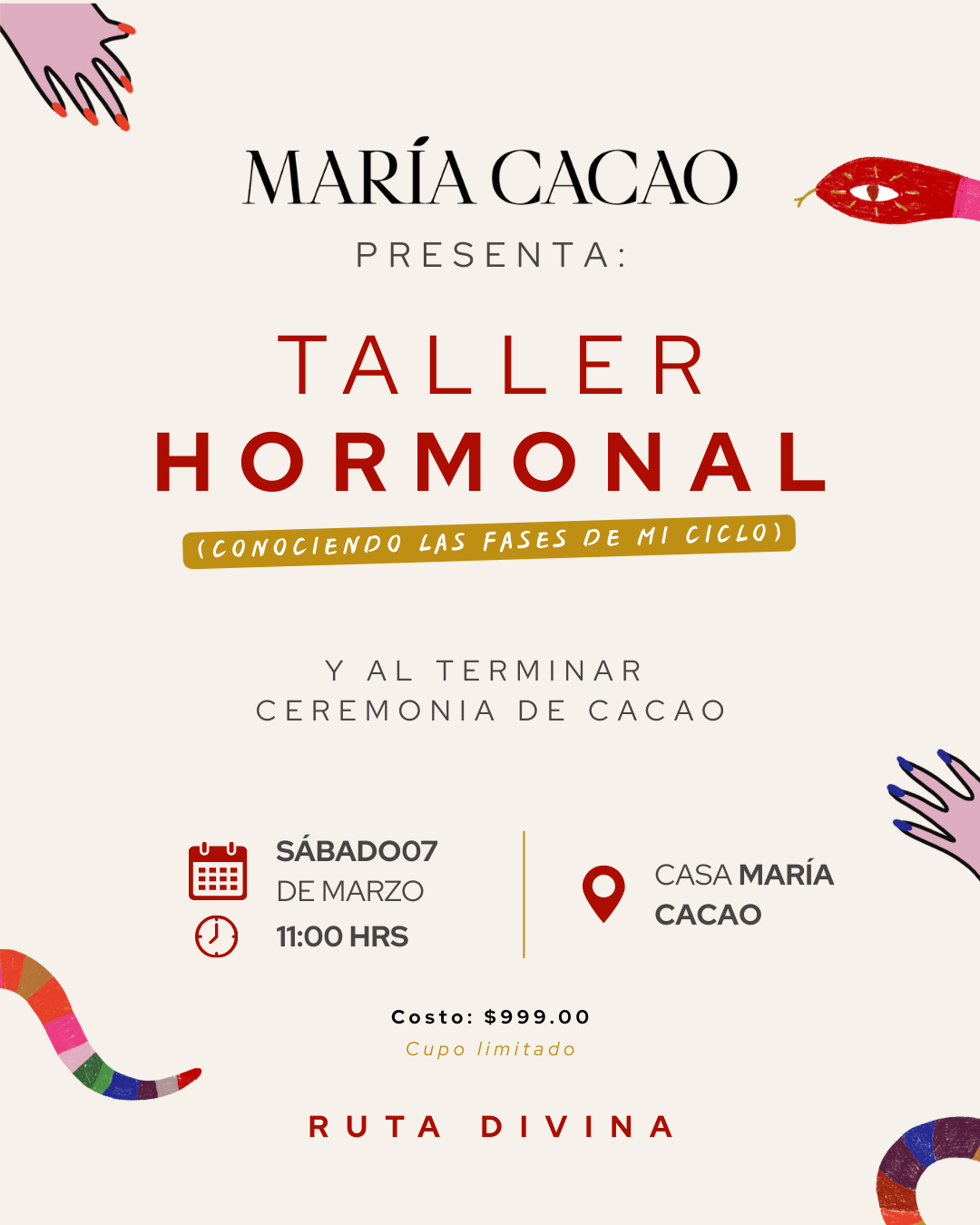 Ticket para Taller Hormonal: Conociendo mi Ciclo - MaríaCacao